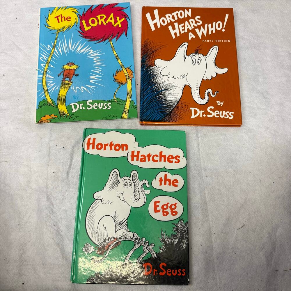 Lot of 3 Hardcover Dr Seuss Books The Lorax Horton Hears a Who Hatches the Egg